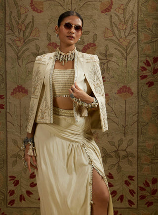 Sva By Sonam And Paras Modi Ivory Magnolia Cream Embellished Cape And Skirt Set available on indiaspopup