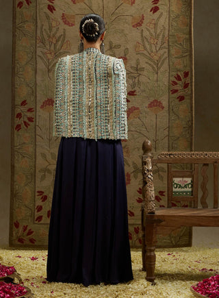 Sva By Sonam And Paras Modi Blue Embellished Jacket And Jumpsuit available on indiaspopup