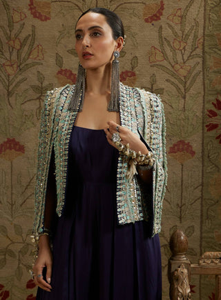 Sva By Sonam And Paras Modi Blue Embellished Jacket And Jumpsuit available on indiaspopup