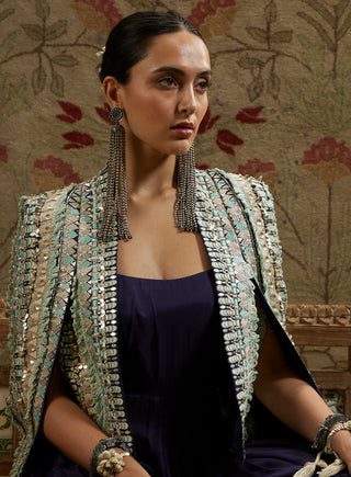 Sva By Sonam And Paras Modi Blue Embellished Jacket And Jumpsuit available on indiaspopup