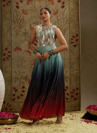 Sva By Sonam And Paras Modi Blue Red Ombre Print Embellished Jumpsuit available on indiaspopup