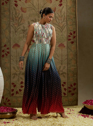 Sva By Sonam And Paras Modi Blue Red Ombre Print Embellished Jumpsuit available on indiaspopup