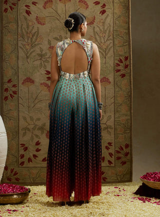 Sva By Sonam And Paras Modi Blue Red Ombre Print Embellished Jumpsuit available on indiaspopup