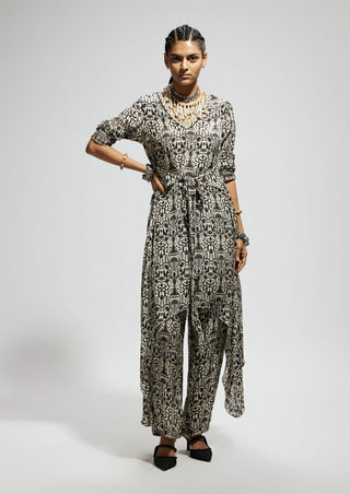 Sva By Sonam And Paras Modi White Jaal Print Front Tie Up Tunic And Pants available on indiaspopup