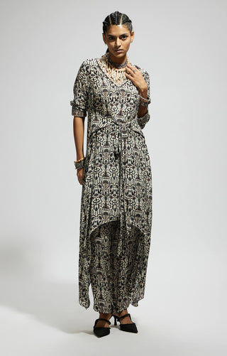 Sva By Sonam And Paras Modi White Jaal Print Front Tie Up Tunic And Pants available on indiaspopup