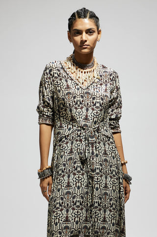 Sva By Sonam And Paras Modi White Jaal Print Front Tie Up Tunic And Pants available on indiaspopup
