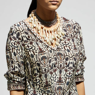 Sva By Sonam And Paras Modi White Jaal Print Front Tie Up Tunic And Pants available on indiaspopup