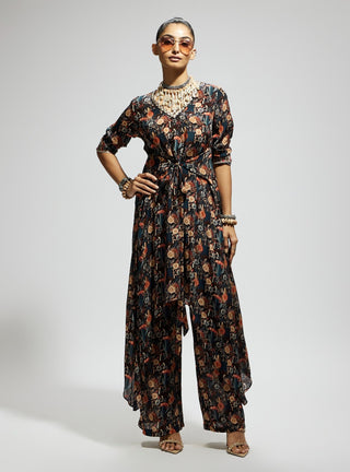 Sva By Sonam And Paras Modi Black Jaal Print Front Tie Up Tunic And Pants available on indiaspopup