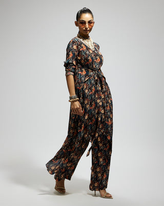 Sva By Sonam And Paras Modi Black Jaal Print Front Tie Up Tunic And Pants available on indiaspopup