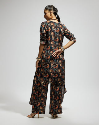 Sva By Sonam And Paras Modi Black Jaal Print Front Tie Up Tunic And Pants available on indiaspopup