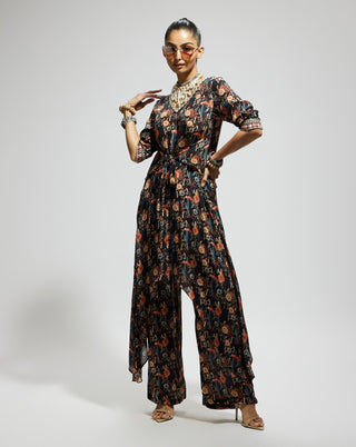 Sva By Sonam And Paras Modi Black Jaal Print Front Tie Up Tunic And Pants available on indiaspopup