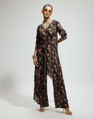 Sva By Sonam And Paras Modi Black Jaal Print Front Tie Up Tunic And Pants available on indiaspopup