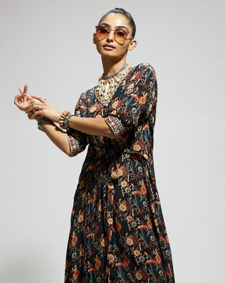 Sva By Sonam And Paras Modi Black Jaal Print Front Tie Up Tunic And Pants available on indiaspopup