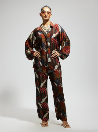 Multi abstract print oversized top and pants