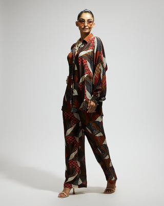 Multi abstract print oversized top and pants