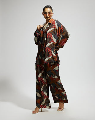 Multi abstract print oversized top and pants