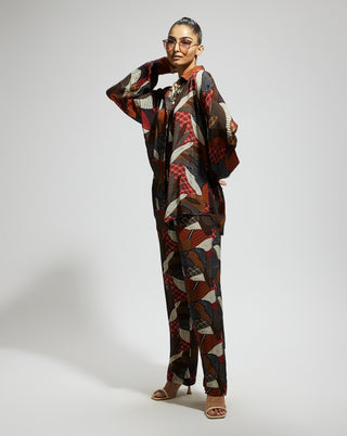 Multi abstract print oversized top and pants