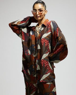 Multi abstract print oversized top and pants