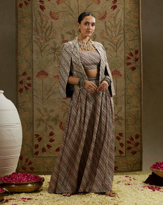 Sva By Sonam And Paras Modi Multi Beige Boho Stripe Noor Jacket And Pant Set available on indiaspopup