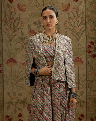 Sva By Sonam And Paras Modi Multi Beige Boho Stripe Noor Jacket And Pant Set available on indiaspopup