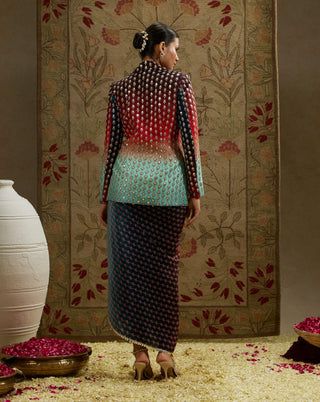 Sva By Sonam And Paras Modi Blue Red Ombre Print Embellished Blazer And Skirt available on indiaspopup