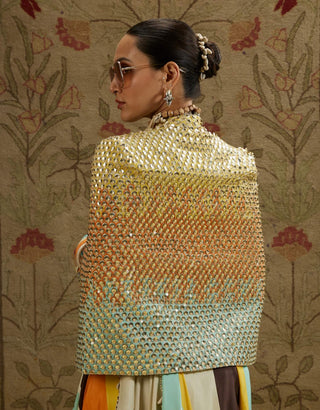 Sva By Sonam And Paras Modi Multi Metallic Cape And Draped Skirt Set available on indiaspopup