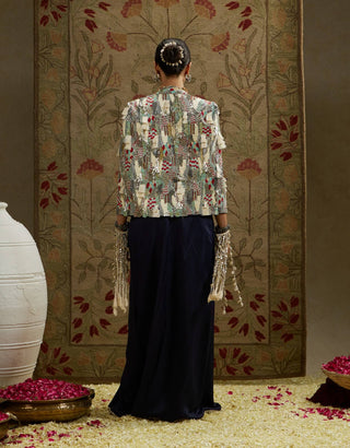 Sva By Sonam And Paras Modi Blue Abstract Embellished Cape And Skirt Set available on indiaspopup