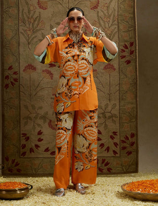 Sva By Sonam And Paras Modi Yellow Orange Mask Print Tunic And Pants available on indiaspopup