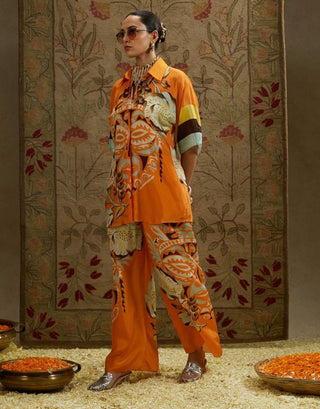 Sva By Sonam And Paras Modi Yellow Orange Mask Print Tunic And Pants available on indiaspopup