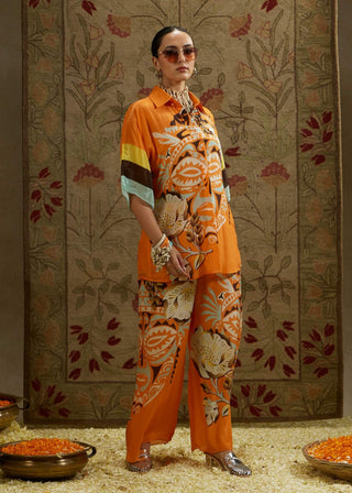 Sva By Sonam And Paras Modi Yellow Orange Mask Print Tunic And Pants available on indiaspopup