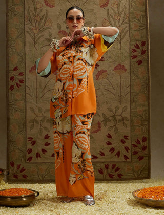 Sva By Sonam And Paras Modi Yellow Orange Mask Print Tunic And Pants available on indiaspopup