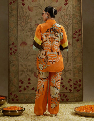 Sva By Sonam And Paras Modi Yellow Orange Mask Print Tunic And Pants available on indiaspopup