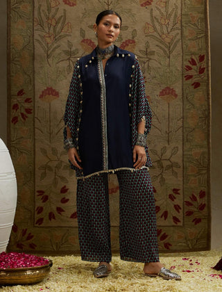 Sva By Sonam And Paras Modi Blue Geo Oversized Tunic And Flared Pants available on indiaspopup