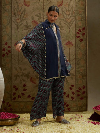 Sva By Sonam And Paras Modi Blue Geo Oversized Tunic And Flared Pants available on indiaspopup