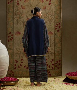 Sva By Sonam And Paras Modi Blue Geo Oversized Tunic And Flared Pants available on indiaspopup