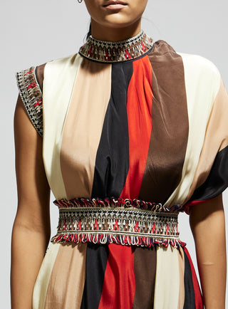 Orange samsara stripe print cowl dress and belt