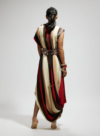 Orange samsara stripe print cowl dress and belt