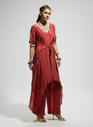 Sva By Sonam And Paras Modi Orange Boho Print Front Tie Up Tunic And Pants available on indiaspopup
