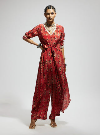 Sva By Sonam And Paras Modi Orange Boho Print Front Tie Up Tunic And Pants available on indiaspopup