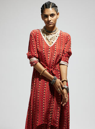 Sva By Sonam And Paras Modi Orange Boho Print Front Tie Up Tunic And Pants available on indiaspopup