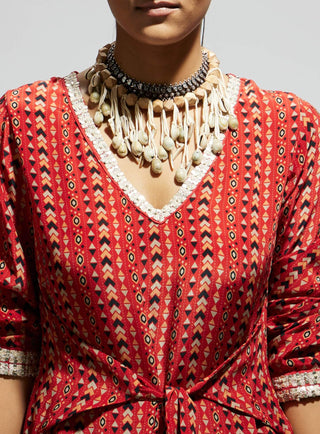Sva By Sonam And Paras Modi Orange Boho Print Front Tie Up Tunic And Pants available on indiaspopup