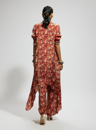 Sva By Sonam And Paras Modi Orange Jaal Print Front Tie Up Tunic And Pants available on indiaspopup