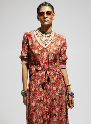Sva By Sonam And Paras Modi Orange Jaal Print Front Tie Up Tunic And Pants available on indiaspopup