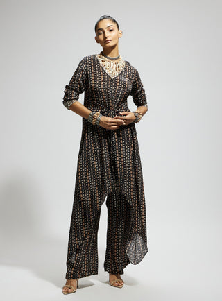 Sva By Sonam And Paras Modi Black Boho Print Front Tie Up Tunic And Pants available on indiaspopup