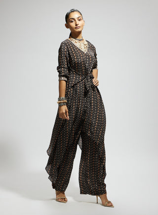 Sva By Sonam And Paras Modi Black Boho Print Front Tie Up Tunic And Pants available on indiaspopup