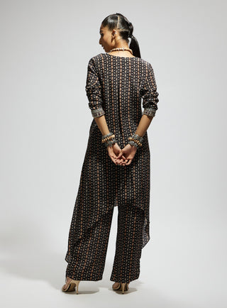 Sva By Sonam And Paras Modi Black Boho Print Front Tie Up Tunic And Pants available on indiaspopup
