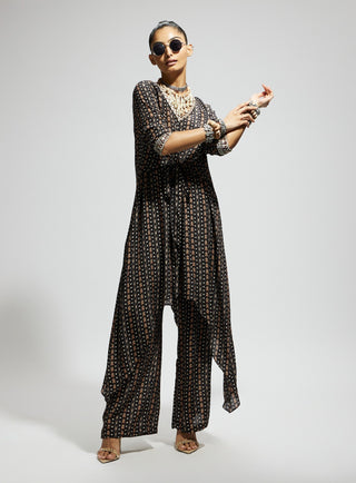 Sva By Sonam And Paras Modi Black Boho Print Front Tie Up Tunic And Pants available on indiaspopup