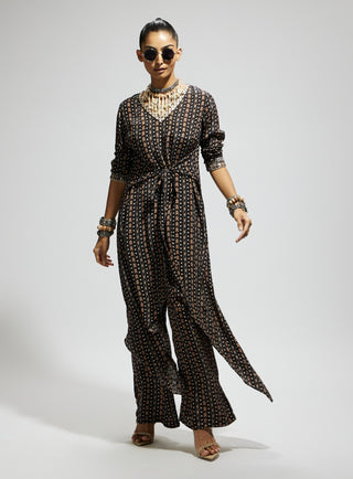 Sva By Sonam And Paras Modi Black Boho Print Front Tie Up Tunic And Pants available on indiaspopup