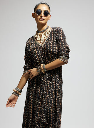 Sva By Sonam And Paras Modi Black Boho Print Front Tie Up Tunic And Pants available on indiaspopup