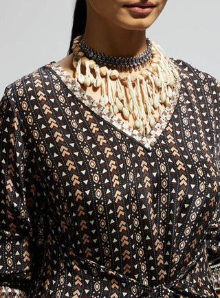 Sva By Sonam And Paras Modi Black Boho Print Front Tie Up Tunic And Pants available on indiaspopup